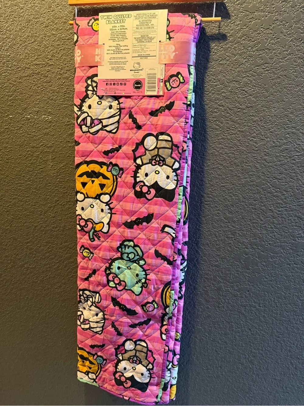 Hello Kitty Pink Halloween Quilted Twin Blanket